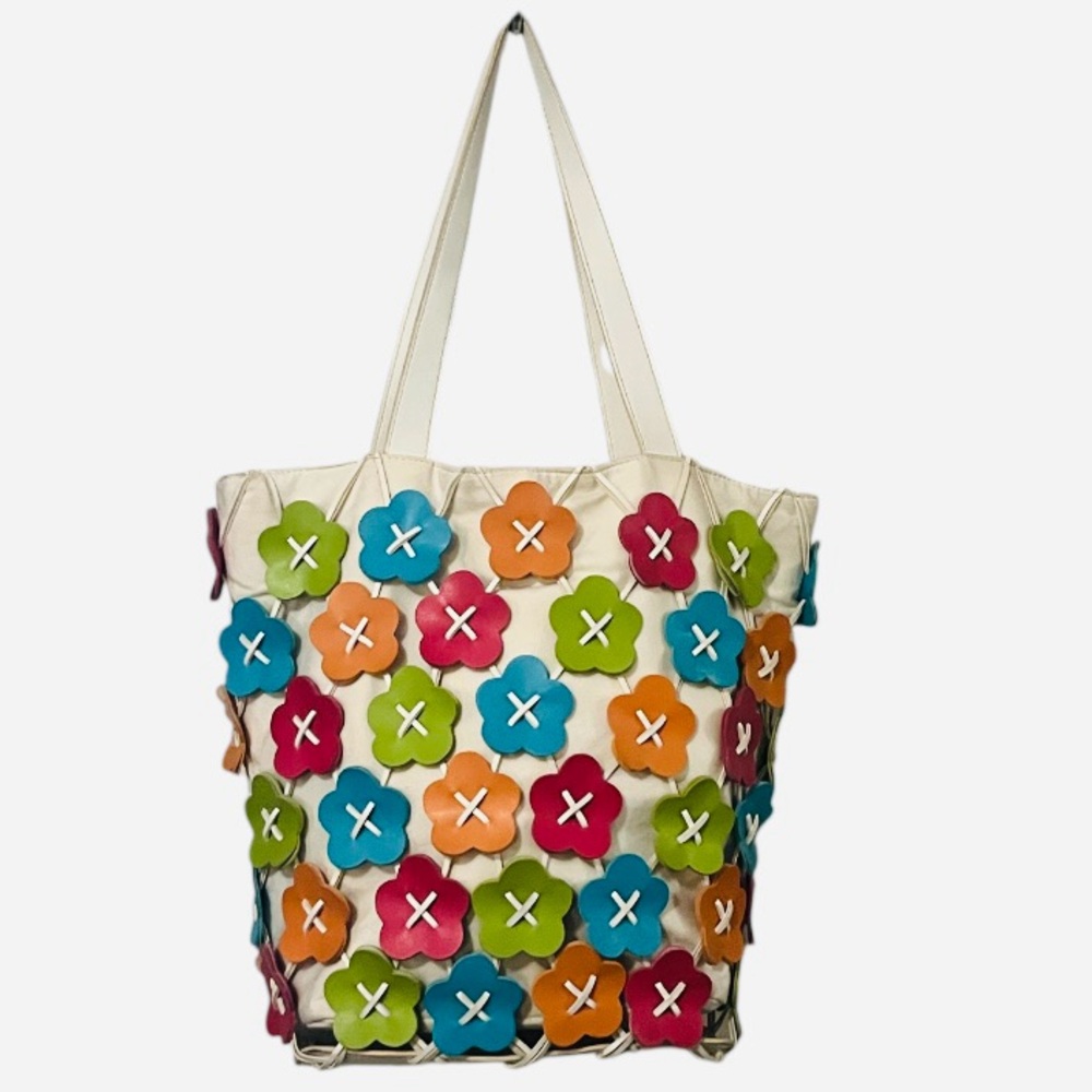 Nine West Women’s Florsl Embellished Colorful Canvas Faux Leather Tote Purse Bag